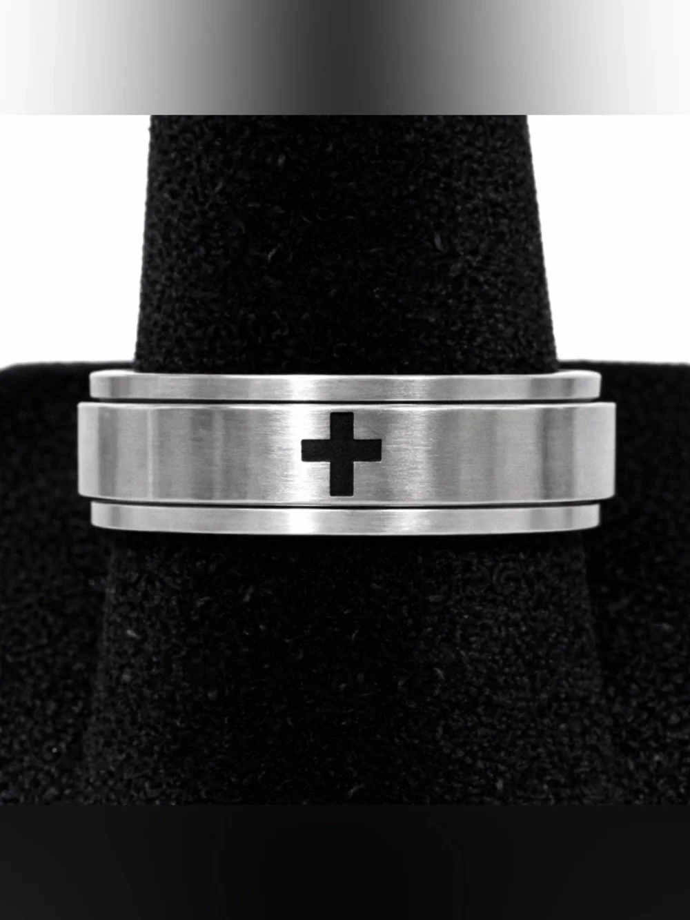 ☀️2/$20 Fidget Ring Stainless Steel Black Inlay Cross Spinner | Size 8 | NWT!